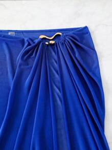 SHEIN Swim Navy Blue See-Through High Slit Sexy Beach Sarong Skirt Summer - Royal Blue - View 3
