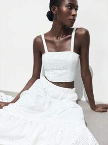 Maija 女士度假扎染刺绣短款吊带背心 - 白色 - 查看 6