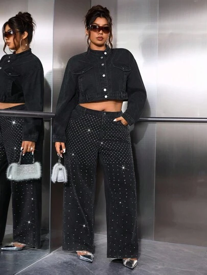 Jeanoix 大码纯色休闲长袖牛仔夹克，新款春秋设计