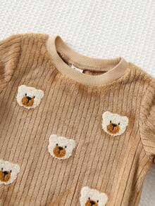 Cozy Pixies 2 件套男婴卡通熊图案针织柔软圆领长袖套头衫和松紧腰裤套装 - 彩色 - 查看 7