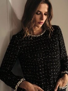 MOTF PREMIUM 粗花呢撞色连衣裙 - 黑色 - 查看 3