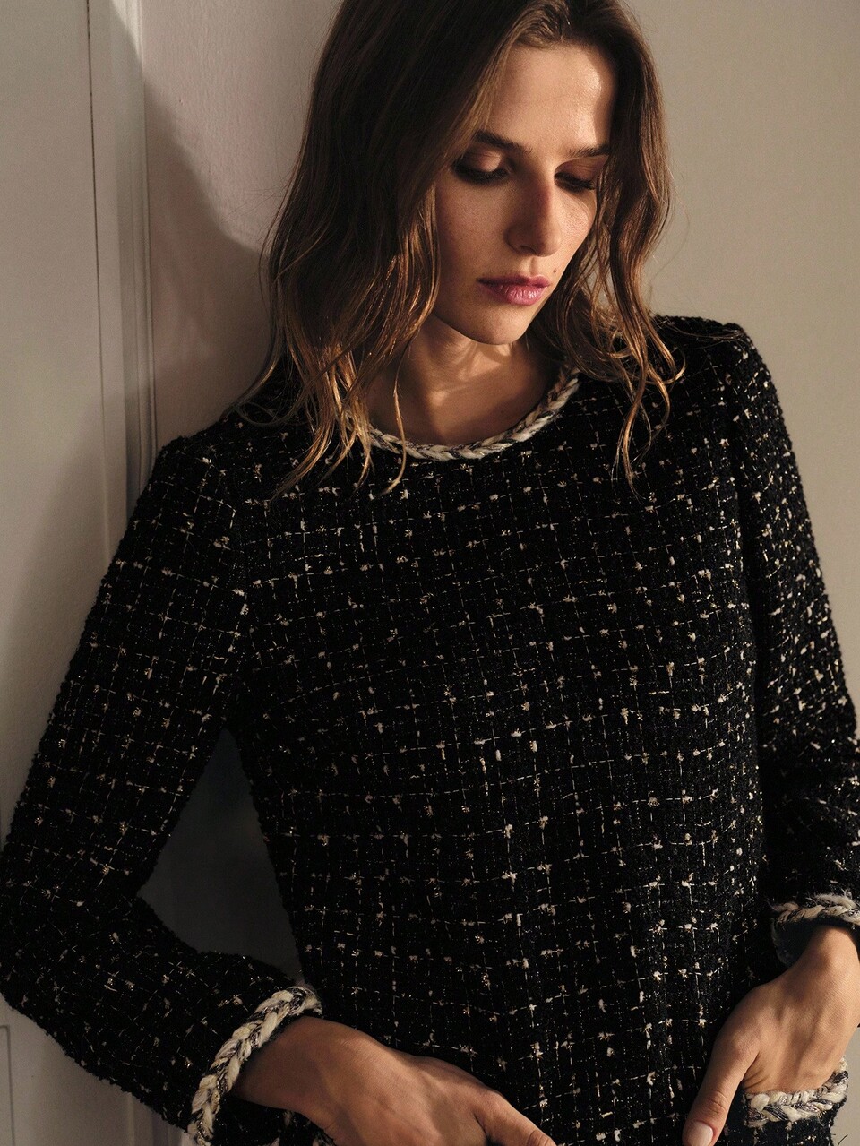 MOTF TWEED CONTRAST BINDING DRESS