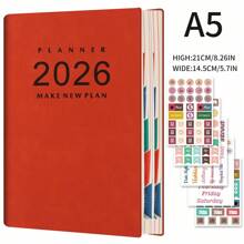 SHEIN 2026 A5 Grand Standard Plan Calendar Planning ,Comes With Stickers,High Quality PU Leather (January December) Daily, Weekly, And Monthly Agendas, 100g Of Paper, 365 Day To-Do List, Planner's Selection, Perfect Gift!, School Supplies,Back To School - A5 - View 5