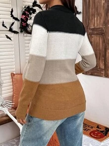 SHEIN 孕妇休闲拼色长袖毛衣，秋冬 - 彩色 - 查看 2