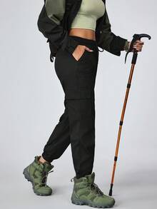 Flexra 女式抽绳腰带口袋锥形休闲牛仔裤 - 黑色 - 查看 7