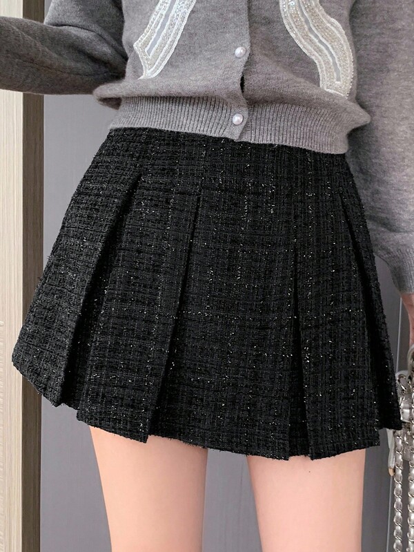 DAZY Women's Shiny Pleated Mini Skirt, Elegant Fall,Winter