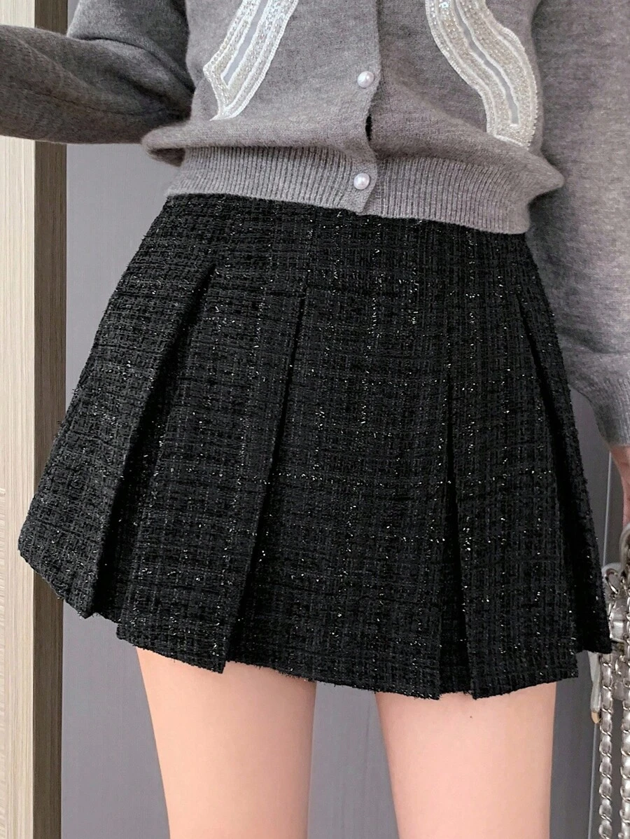 DAZY Women's Shiny Pleated Mini Skirt, Elegant Fall,Winter - Black - View 1