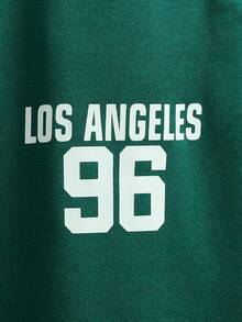 SHEIN 2件套青少年男童休闲舒适百搭印花圆领运动衫和慢跑裤套装 - 綠色 - 查看 5