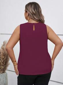 SHEIN Clasi Kemeja Kasual Tanpa Lengan Ukuran Besar Warna Polos, Musim Panas - Red Violet - View 2