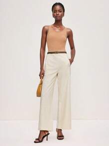 BizChic Quần ống rộng màu be túi bên hông thời trang thu đông 2025 dành cho nữ, sang trọng và thanh lịch cho trang phục thường ngày ở thành thị, công sở, hẹn hò, tiệc tùng, đi chơi, sân bay, lễ hội nhạc đồng quê lãng mạn, phong cách Hàn Quốc cổ điển, sân bay, khách dự tiệc cưới, sinh nhật, halloween, giáng sinh - Màu Khaki - Xem 4