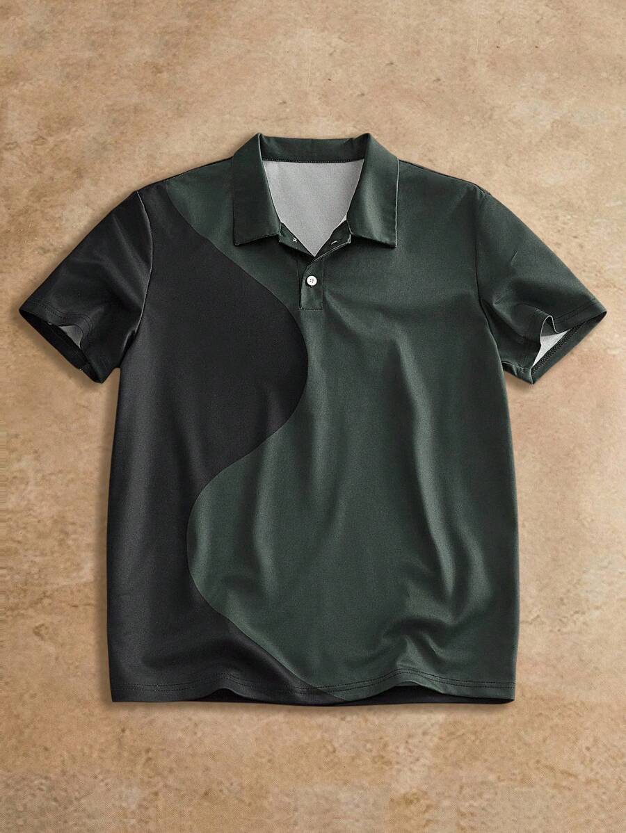 Manfinity VCAY Herren Lässig asymmetrisches Patchwork Muster Slim Fit Kurzarm Poloshirt, geeignet für den täglichen Gebrauch - Verschiedenfarbig - Übersicht 1