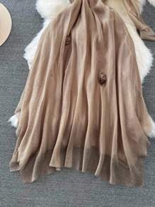 DreamSkyne 加大码花卉 3D 吊带连衣裙，休闲度假海滩优雅浪漫约会连衣裙 - 棕色 - 查看 4