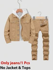 SHEIN 青少年男孩时尚休闲卡其色舒适弹力紧身牛仔裤，适合男孩服装日常服装和夏季儿童服装（本产品为单品，不包括牛仔夹克和其他夹克）