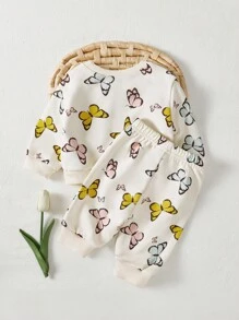 Cozy Pixies Đứa bé gái In bướm Áo len & Quần nỉ - Màu be - Xem 2