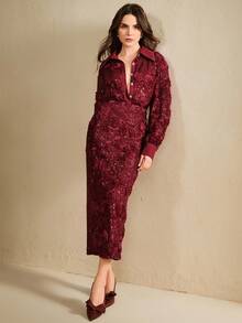 Anewsta 粉色亮片紧身迷你裙 - 紅色 - 查看 3