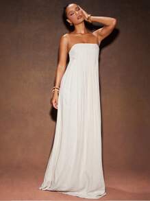 Hauture 女式性感夏季度假前褶亚麻长裙 - 杏色 - 查看 5