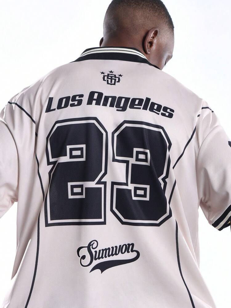 Baseball Jersey Polo With Contrast Stripes And Number