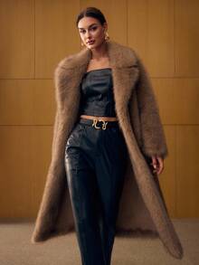 MOTF PREMIUM WOMEN'S LONG FAUX FUR COLLAR COAT, AUTUMN/WINTER