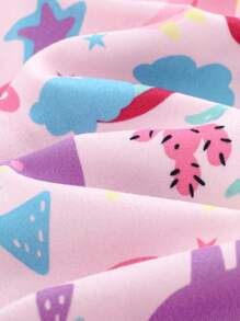 Cozy Pixies 新生女婴卡通动物恐龙彩虹象印花柔软针织连脚连体衣，紫色，长袖连体衣睡衣