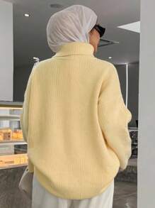 DAZY Women's Solid Color Drop Shoulder Long Sleeve Loose Casual Sweater, Autumn/Winter,Fall Women Clothes Turtleneck Women Modest Fashion School - Yellow - View 2