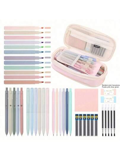 SHEIN 44 Stücke Morandi Farbstationery-Set, Gelschreiber 0,5 mm 44 Stücke Set, farbenfrohe Mehrfarbentinte, feiner Spitzendruck, angenehmer Griff, schnell trocknend, für Journaling, Notizen, Schulmaterial, Rückkehr zur Schule.