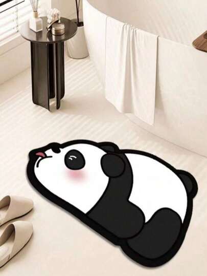 SHEIN 1件/2件装超强吸水防滑浴室地垫，可爱熊猫图案 - 柔软速干硅藻土地毯，适用于淋浴间、浴缸和户外 - 可机洗涤纶地毯，家居浴室装饰户外地毯门垫夏季浴室配件