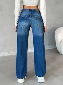 SHEIN Cottnline 100%Cotton Women's Straight Leg Jeans - Blue - View 2