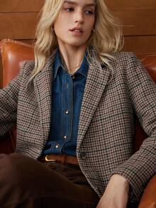 Écloséra French Retro Casual Commuting Versatile Fit Version Retro Plaid Fabric Autumn And Winter Khaki Women's Suit Coats Women's Casual Jacket Women's Casual Business Suit Coats Autumn Women's Casual Clothing Autumn Business Casual Women's Clothing Winter Coats Fall Clothes For Women
