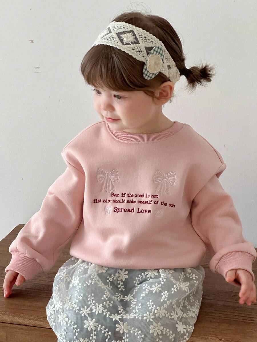 DAZY Toddler Girls' Round Neck Korean Style English Embroidery Casual Long Sleeve Sweatshirt - Pink - View 1