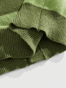 ROMWE MEN Prep Men's Contrast Color Pattern Long Sleeve Knit Cardigan - Green - View 6