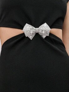 Maija Vestido mini ajustado con escote trasero y lazo con strass para festivales - Negro - Ver 7