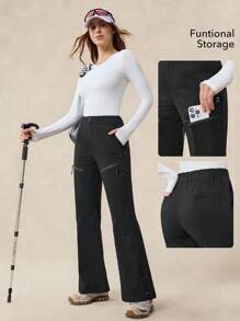 OutZeal 女士户外黑色裤子，适合露营、徒步旅行，防水弹力修身喇叭裤腿，带口袋 - 黑色 - 查看 4