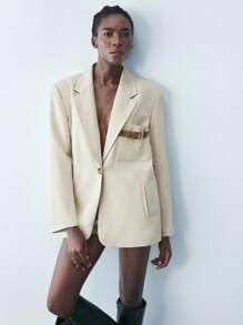 Maija 2025春夏系列，以七月四日、圣约翰、毕业典礼、奶油黄假日为主题，女士休闲宽松秋季西装外套，适合各种场合。 - 卡其色 - 查看 5