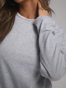 MUSERA Jersey Stripe Oversized Slouch Top Casual Everyday Oversized Tee Airport Back To School Spring Summer Holiday Fall Autumn - Multicolor - View 4