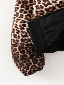 2-In-1 Black Leopard Print Padded Coat For Teen Girl Minimalist, Comfortable And Fashionable, Short Style, Suitable For Pre-Teen Girls Fall Winter - Multicolor - View 8