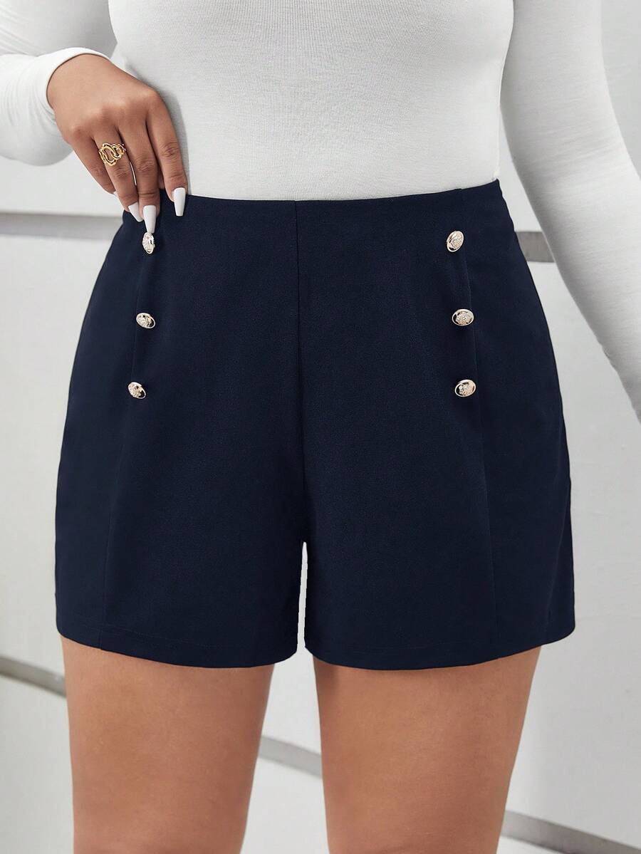 SHEIN Frenchy Plus Graceful Form-Fitting Mid Waist Fake Button Shorts