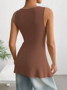 SHEIN EZwear 大码黄色针织无袖上衣，清凉夏日 - 棕色 - 查看 2