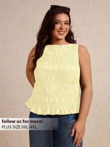 Elaquor Plus Size Sleeveless Solid Color Camisole Top, Fashionable For Summer, Business Casual Woman, Going Out Tops Women - Yellow - View 1