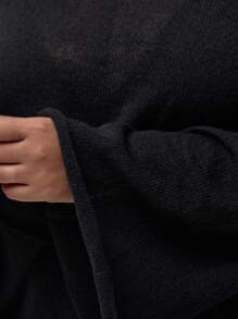 MUSERA Áo len tay loe cổ lệch dáng cỡ lớn, kiểu dáng thanh lịch thường ngày cho mùa xuân hè. - màu đen - Xem 6