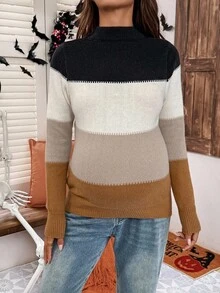 SHEIN 孕妇休闲拼色长袖毛衣，秋冬 - 彩色 - 查看 4