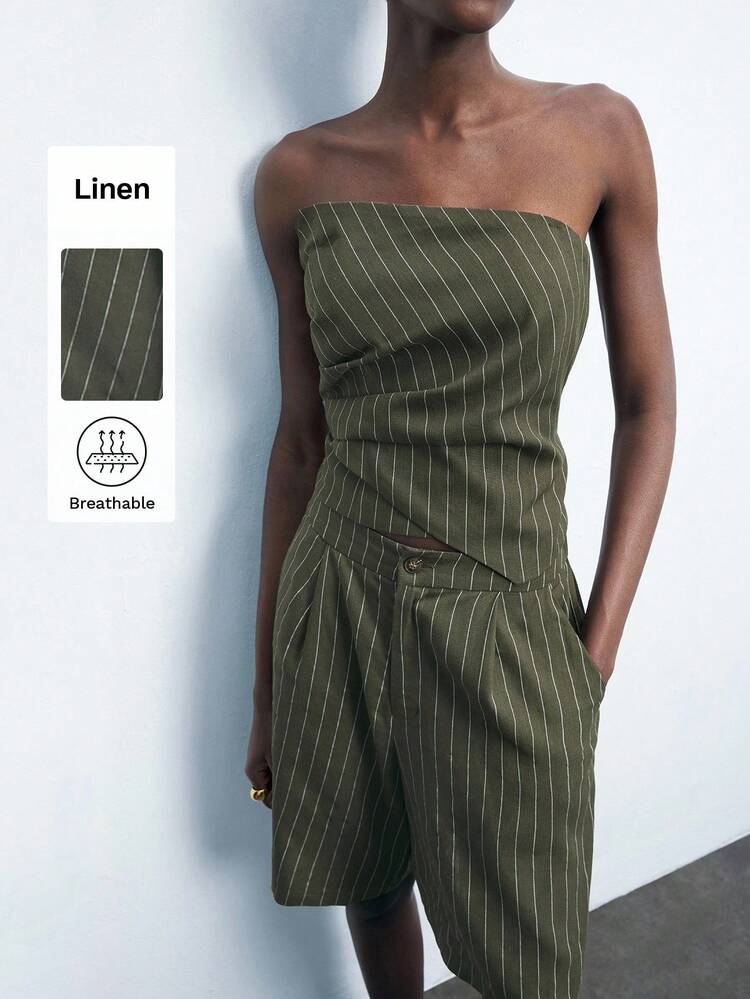 SHEIN Maija Top tubo asimétrico a rayas para uso casual/de oficina para mujeres