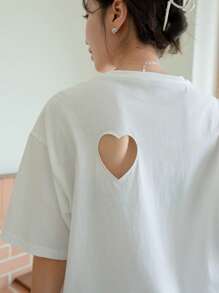DAZY Heart Cut Drop Shoulder Tee - White - View 3