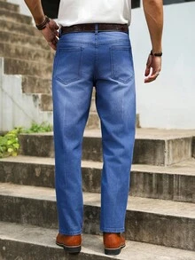 Manfinity Homme Jeans de pierna recta de mezclilla azul lavada de estilo casual para primavera/verano - Azul lavado medio - Ver 5