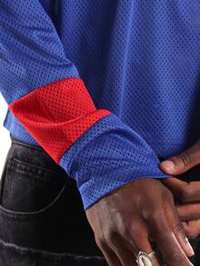 Áo thun dài tay kiểu dáng thể thao SUMWON bằng lưới, thiết kế số lớn thêu phía trước, cổ tròn, chất liệu nhẹ, phù hợp với đội tuyển đại học, phong cách đường phố thường ngày. - Màu xanh lam - Xem 7