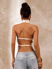 SHEIN BAE Apricot Color Backless Draped Neck Women Tank Top, Sexy & Elegant Summer Tank Top - Apricot - View 3