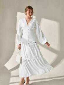 CLARA VERO 优雅休闲网眼刺绣连衣裙白色长裙下装