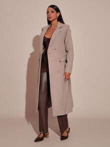 Women's Casual Minimalist Solid Color Pocket Detailed Long Overcoat