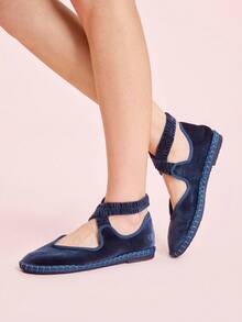 CUCCOO DOLLMOD CUCCOO Women's Navy Blue Velvet Comfortable Soft Criss-Cross Mary Jane Flats For Christmas Spring Shoes - Dusty Blue - View 5