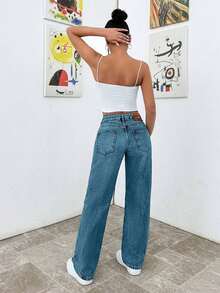 EURMUSE Petite Low Waist Snow Wash Straight Jean - Light Wash - View 2