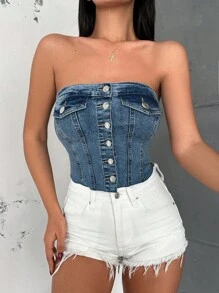 RueChic Medium Wash With Pockets Top For Summer